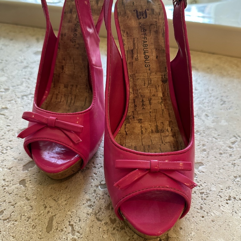 JustFab Pink Peep Toe Wedges